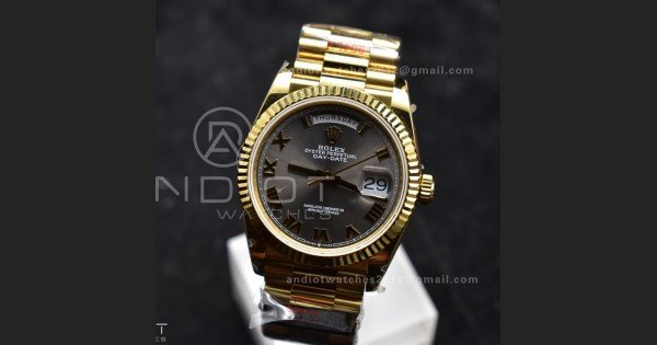 DayDate 36 YG QF Best Edition 904L Steel Grey Dial with Roman Marker on President Bracelet vr3255 V5 (Gain Weight)