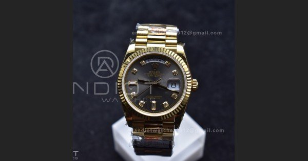 DayDate 36 YG QF Best Edition 904L Steel Grey Dial with Square Diamond on President Bracelet vr3255 V5 (Gain Weight)