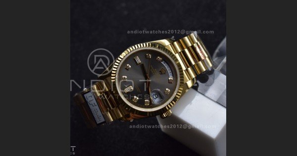 DayDate 36 YG QF Best Edition 904L Steel Grey Dial with Square Diamond on President Bracelet vr3255 V5 (Gain Weight)