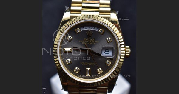 DayDate 36 YG QF Best Edition 904L Steel Grey Dial with Square Diamond on President Bracelet vr3255 V5 (Gain Weight)