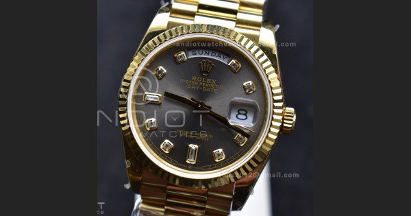 DayDate 36 YG QF Best Edition 904L Steel Grey Dial with Square Diamond on President Bracelet vr3255 V5 (Gain Weight)