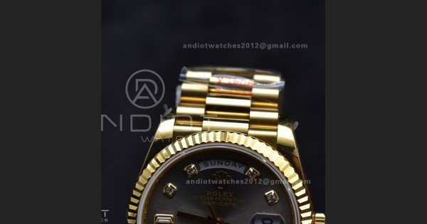 DayDate 36 YG QF Best Edition 904L Steel Grey Dial with Square Diamond on President Bracelet vr3255 V5 (Gain Weight)