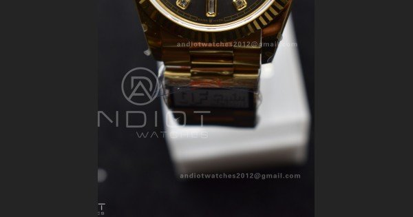 DayDate 36 YG QF Best Edition 904L Steel Grey Dial with Square Diamond on President Bracelet vr3255 V5 (Gain Weight)