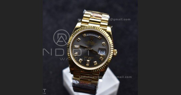 DayDate 36 YG QF Best Edition 904L Steel Grey Dial with Square Diamond on President Bracelet vr3255 V5 (Gain Weight)