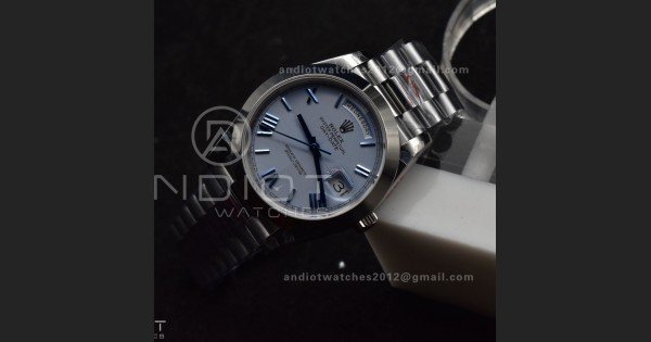 DayDate 40 GMF Tungsten Weighted 904L Steel Blue Dial Roman Markers On President Bracelet A3255 V4