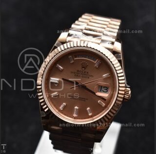 DayDate 40 RG GMF Plated 904L Steel RG Dial Crystal Markers On President Bracelet A2836 V2