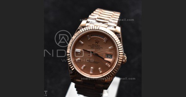 DayDate 40 RG GMF Plated 904L Steel RG Dial Crystal Markers On President Bracelet A2836 V2