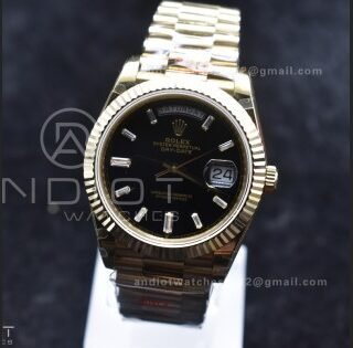 DayDate 40 RG GMF Tungsten Weighted 904L Steel Black Dial with Crystal Markers On President Bracelet A2836 V2