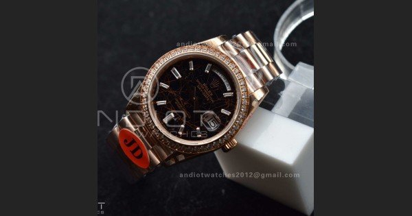 DayDate 40 RG JDF 904L Steel Meteorite Dial Crystal Markers On President Bracelet A3255