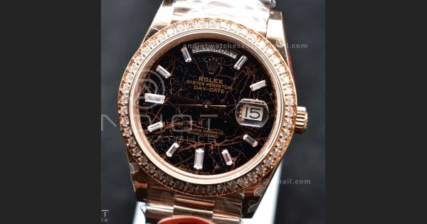 DayDate 40 RG JDF 904L Steel Meteorite Dial Crystal Markers On President Bracelet A3255