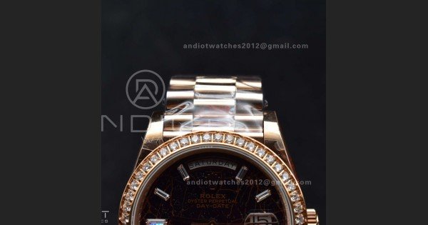 DayDate 40 RG JDF 904L Steel Meteorite Dial Crystal Markers On President Bracelet A3255