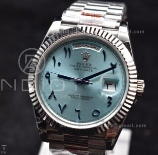 DayDate 40 SS GMF 904L Steel Iced Blue Dial Arabic Markers on President Bracelet A3255 V2