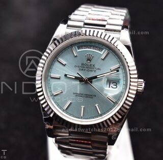 DayDate 40 SS GMF Gain Weight Ice Blue Stick Dial on President Bracelet A2836