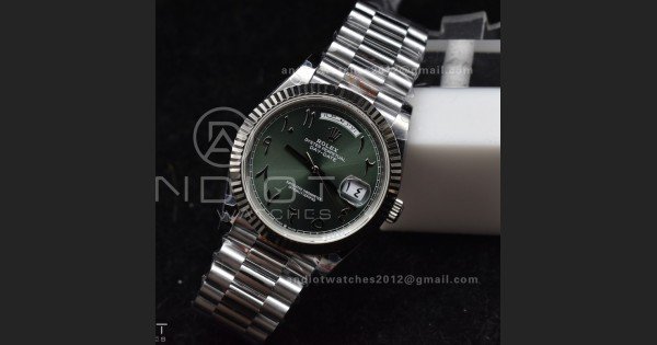 DayDate 40 SS JDF 904L Steel Green Arabic Dial on President Bracelet VR3255 V3 (Gain Weight)