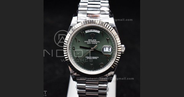 DayDate 40 SS JDF 904L Steel Green Arabic Dial on President Bracelet VR3255 V3 (Gain Weight)