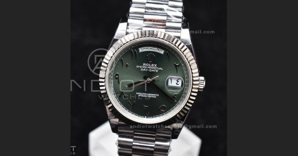 DayDate 40 SS JDF 904L Steel Green Arabic Dial on President Bracelet VR3255 V3 (Gain Weight)