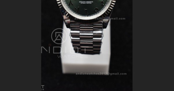 DayDate 40 SS JDF 904L Steel Green Arabic Dial on President Bracelet VR3255 V3 (Gain Weight)