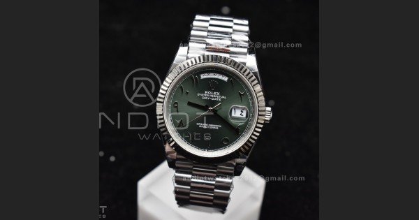 DayDate 40 SS JDF 904L Steel Green Arabic Dial on President Bracelet VR3255 V3 (Gain Weight)