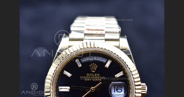 DayDate 40 YG GMF Plated 904L Steel Black Dial Crystal Markers On President Bracelet A2836 V2