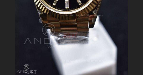 DayDate 40 YG GMF Plated 904L Steel Black Dial Crystal Markers On President Bracelet A2836 V2