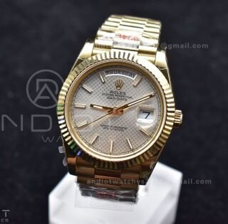 DayDate 40 YG GMF Plated 904L Steel Checked Dial Crystal Markers On President Bracelet A2836 V2