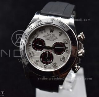 Daytona 116519 Clean 1:1 Best Edition 904L SS Case Silver/Black Dial on Rubber Strap SA4130 V2