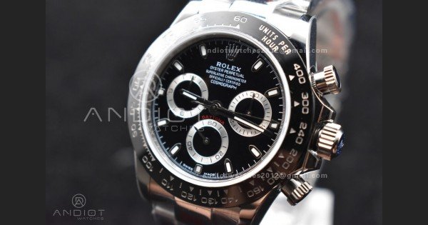 Daytona SS TWF Black Ceramic Bezel Black Dial on SS Bracelet A7750