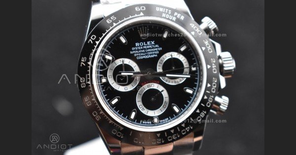 Daytona SS TWF Black Ceramic Bezel Black Dial on SS Bracelet A7750