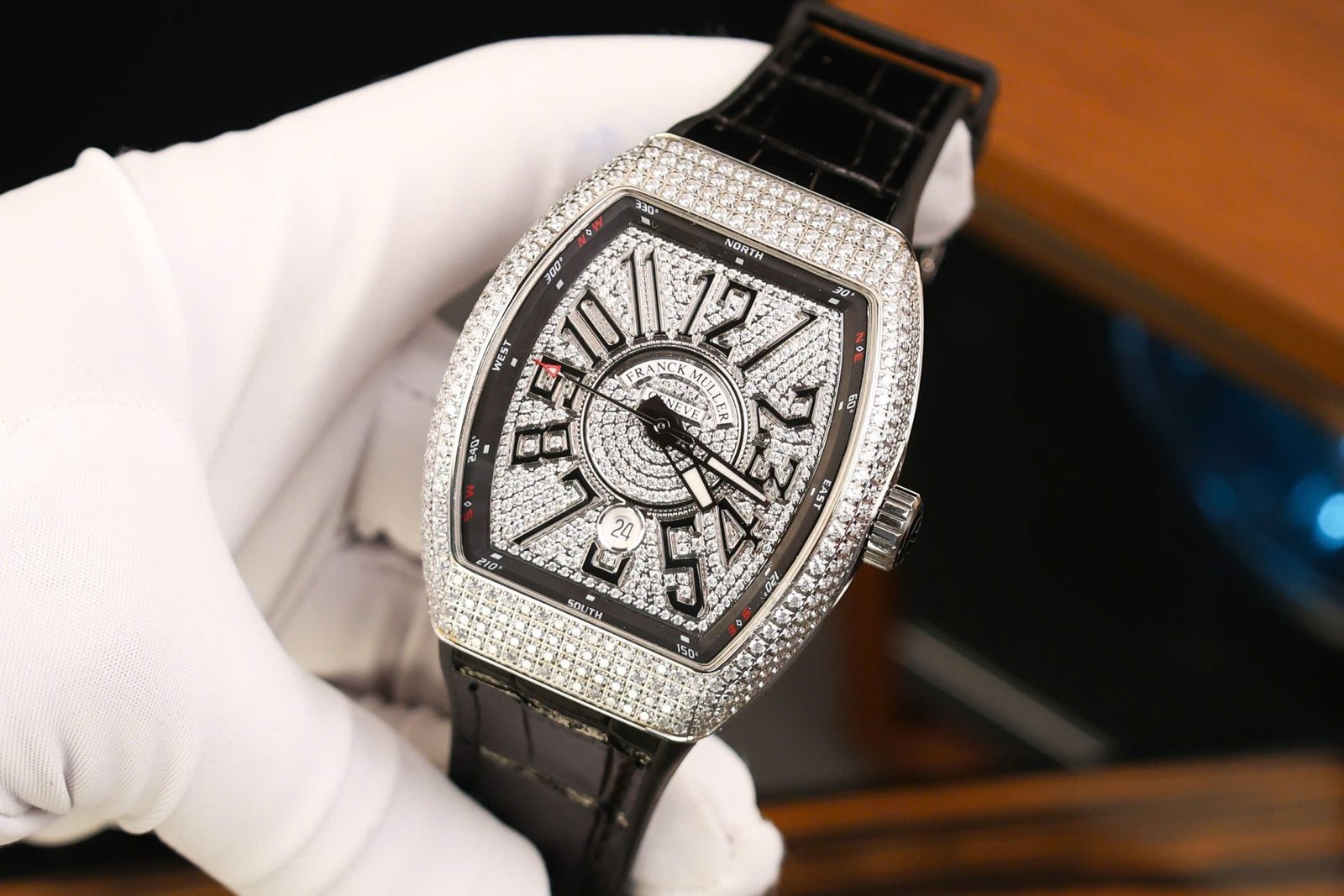 Franck Muller Vanguard V45 SC Copies Watch Full Diamond CZ ABF Factory 45mm - Đồng Hồ Replica 1:1