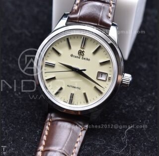 Grand Seiko Elegance Automatic SS GSF 1:1 Best Edition Cream Dial on Brown Leather Strap NH34