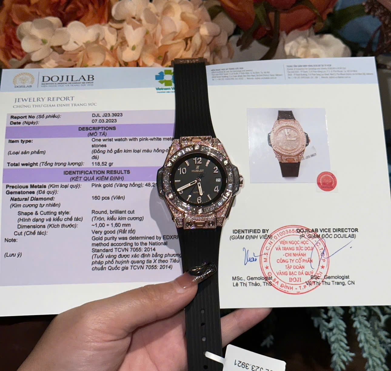 Hublot Big Bang One Click Black Dial Replica Watches Gold Wrapped + Moissanite Diamonds Baguette 39mm - Đồng Hồ Replica 1:1