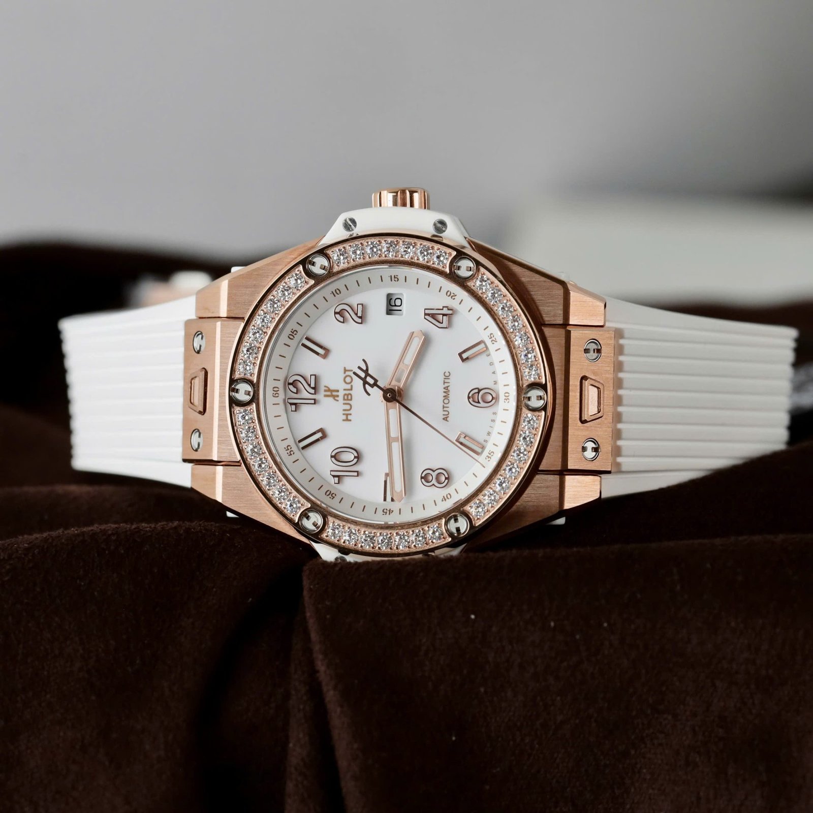 Hublot Big Bang One Click King Gold Replica Watches White Rubber Strap 39mm - Đồng Hồ Replica 1:1
