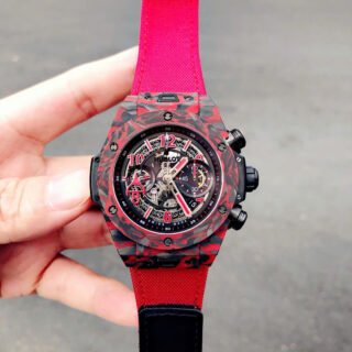 Hublot Big Bang Unico Red Carbon Replica Watches Best Quality Fabric Strap 45mm - Đồng Hồ Replica 1:1