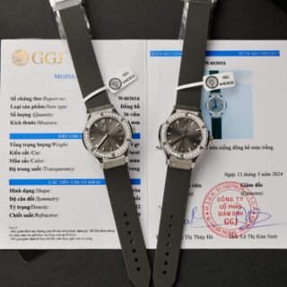 Hublot Classic Fusion Replica Watch Custom Moissanite Diamonds Gray 33mm - Đồng Hồ Replica 1:1
