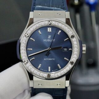 Hublot Classic Fusion Titanium Blue Dial Bezel Diamonds Replica Watch HB Factory 42mm - Đồng Hồ Replica 1:1