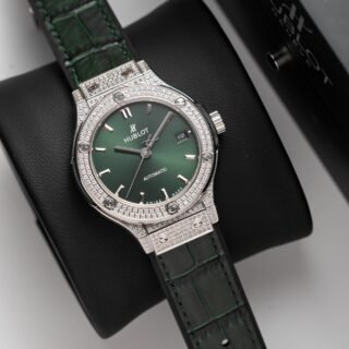 Hublot Classic Fusion Titanium Green Full Diamond Replica Watch 38mm - Đồng Hồ Replica 1:1