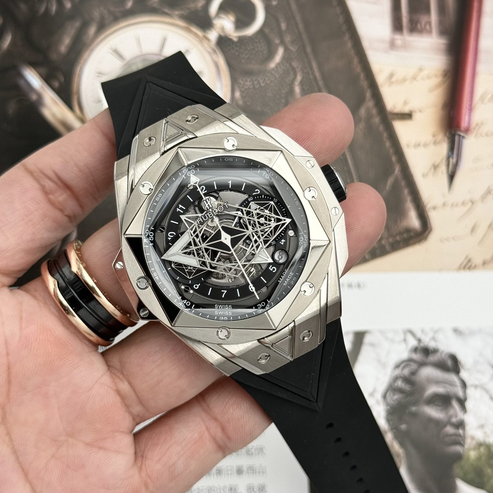 Hublot Replica Watch Big Bang Sang Bleu II Titanium Black Dial BBF 45mm - Đồng Hồ Replica 1:1