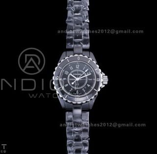 J12 33mm HTF 1:1 Best Edition Black Korea Ceramic Black Dial White Markers on Bracelet Swiss Quartz