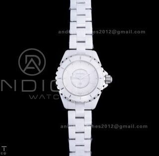 J12 33mm HTF 1:1 Best Edition White Korea Ceramic Cream Dial White Markers on Bracelet Swiss Quartz