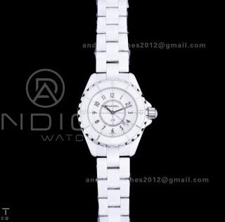 J12 33mm HTF 1:1 Best Edition White Korea Ceramic White Dial Black Markers on Bracelet Swiss Quartz