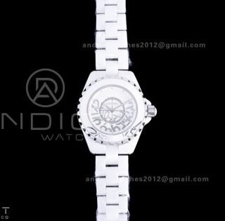 J12 33mm HTF 1:1 Best Edition White Korea Ceramic White Numeral Dial on Bracelet Swiss Quartz
