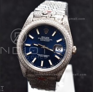 JDF 41mm Best Version Diamond DateJust Blue Stick Markers