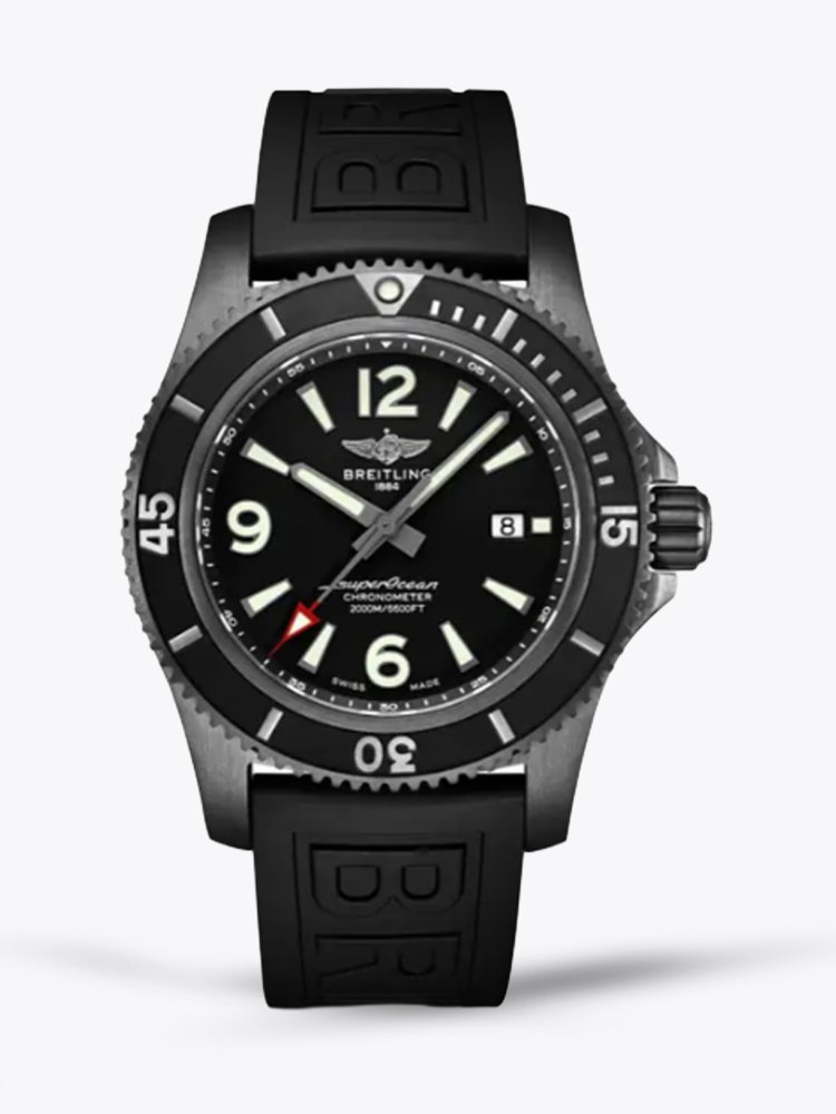 Luxury Breitling SuperOcean M17368B71B1S1 Replica Swiss 46mm Watch – High-Quality Black Steel Case & Rubber Strap