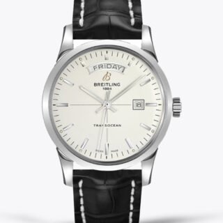 Luxury Swiss Replica Breitling Transocean Day & Date A4531012-G751BKCD – Elegant Silver Dial & Black Leather Strap