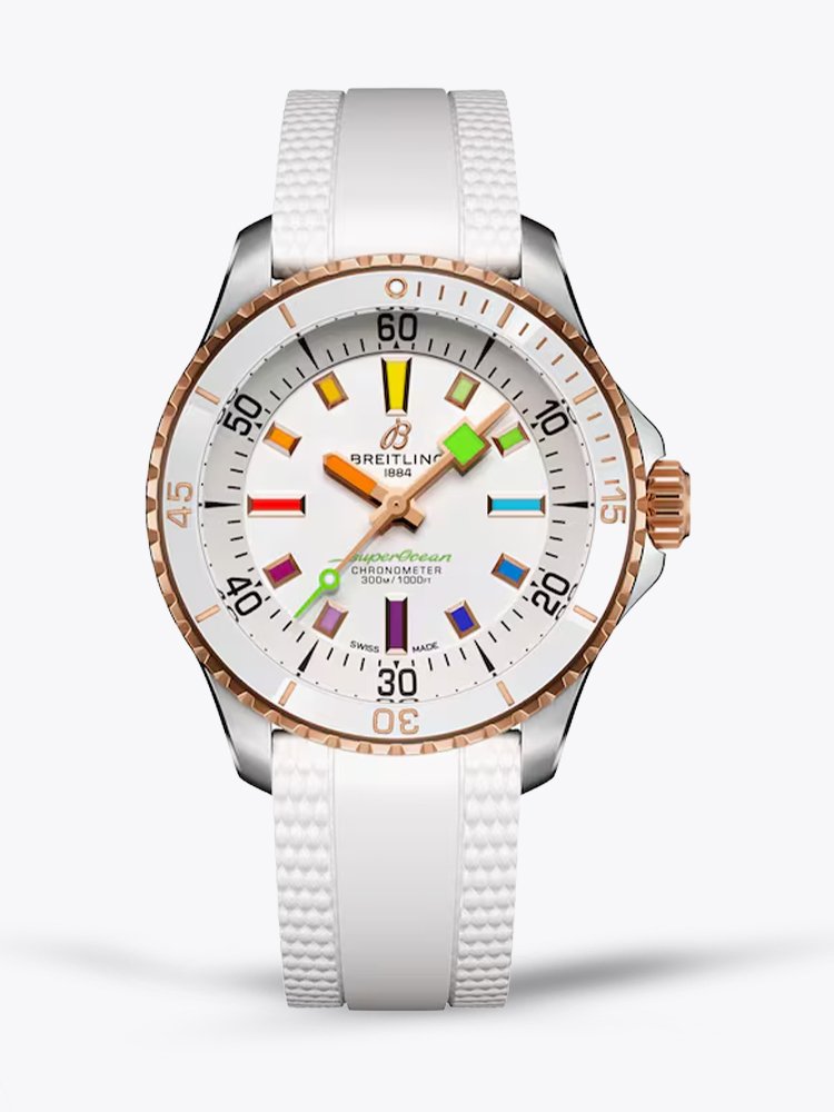 Luxury Swiss White Ceramic Breitling Superocean U17377211A1S1 Replica Watch – Elegant White Dial With Colorful Markers