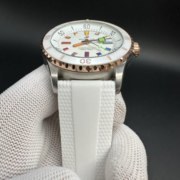 Luxury Swiss White Ceramic Breitling Superocean U17377211A1S1 Replica Watch – Elegant White Dial With Colorful Markers