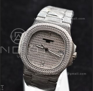 Nautilus 5711 SS TWF Full Diamonds Bezel & Dial on Diamonds Bracelet A324