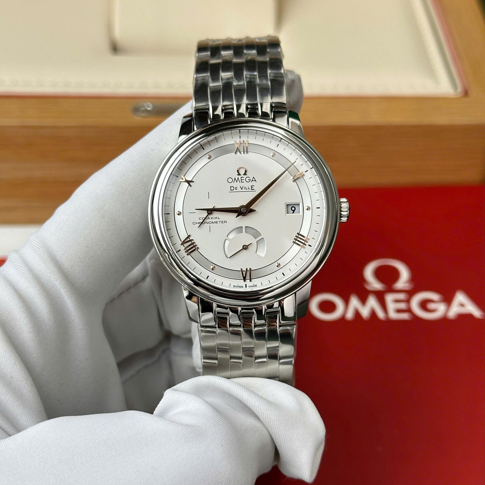 Omega De Ville Prestige Power Reserve Replica Watch White Dial Metal Wire 39.5mm - Đồng Hồ Replica 1:1