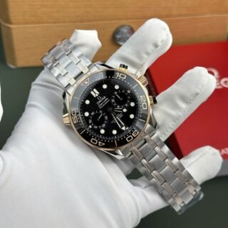 Omega Dial Black Copies Watches Seamaster Diver 300M Chronograph Demi Rose Gold N1 Factory 44mm - Đồng Hồ Replica 1:1