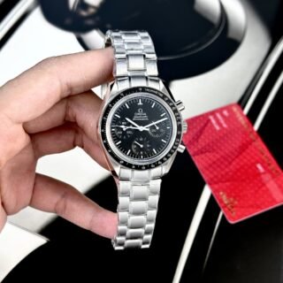 Omega Replica Watch Speedmaster Moonwatch Black Dial Metal Wire 42mm - Đồng Hồ Replica 1:1